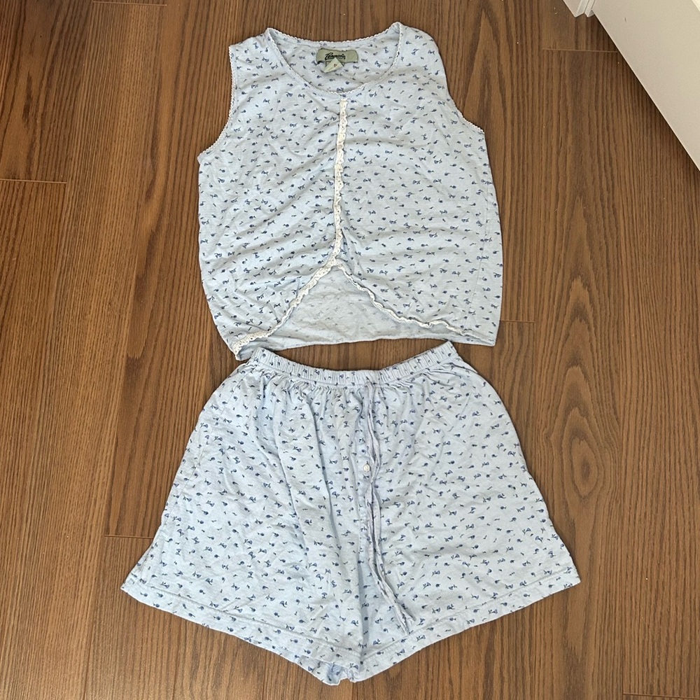 Vintage women’s penmans 100% cotton pastel blue floral pajama set